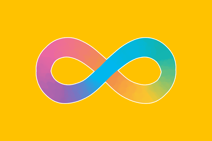 Autism flag~~! Yellow backgruond, rainbow gradient infinity symbol