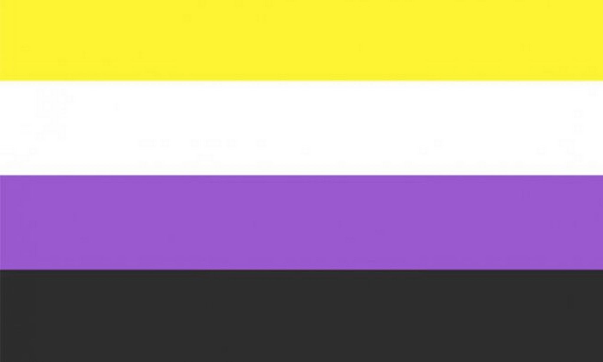 Nonbinary flag~~! Four bars: Yellow, white, purple, black