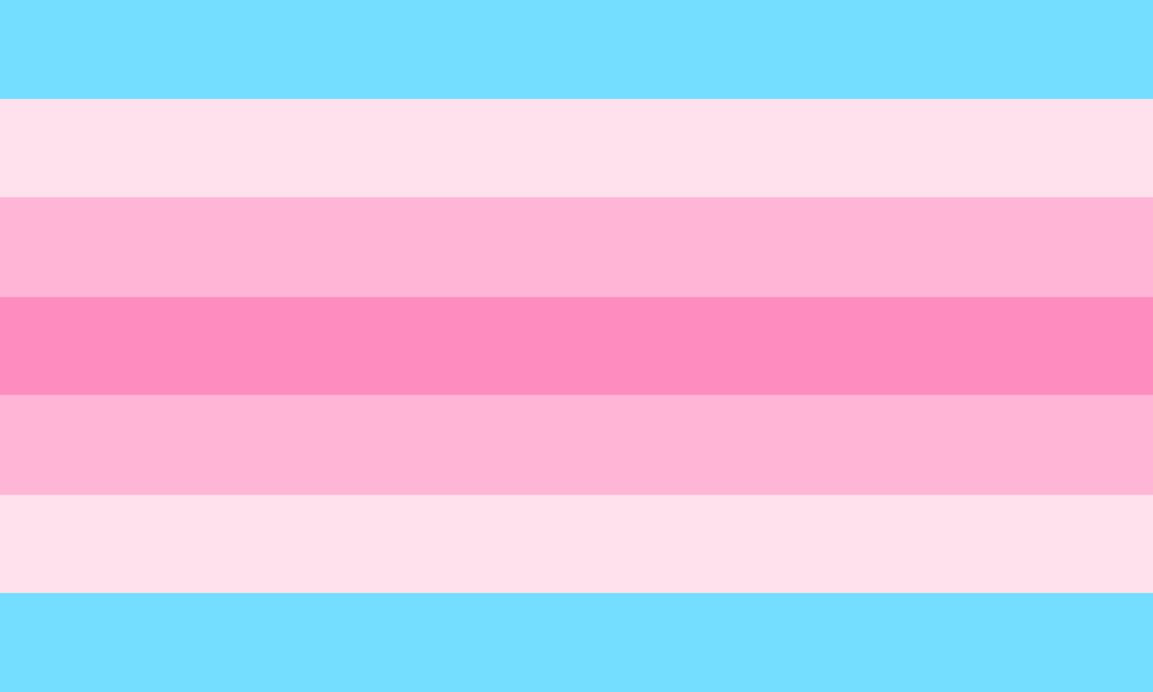 Transfem flag~~! Seven bars: Pastel blue, very light pink, pastel pink, pink, mirrored